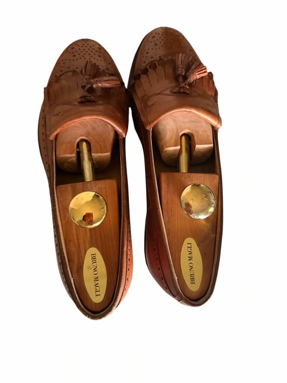 Bruno Magli Tan Leather Tassel Fringe Loafers